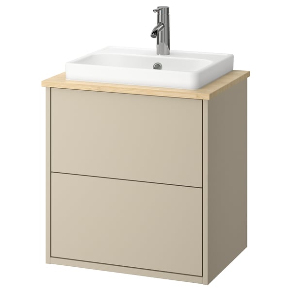 HAVBÄCK / ORRSJÖN wash-stnd w drawers/wash-basin/tap, beige/light bamboo, 62x49x71 cm