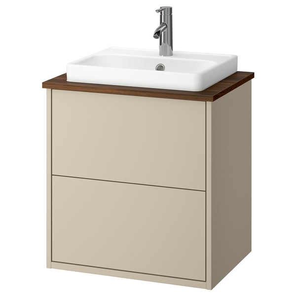HAVBÄCK / ORRSJÖN wash-stnd w drawers/wash-basin/tap, beige/brown walnut effect, 62x49x71 cm