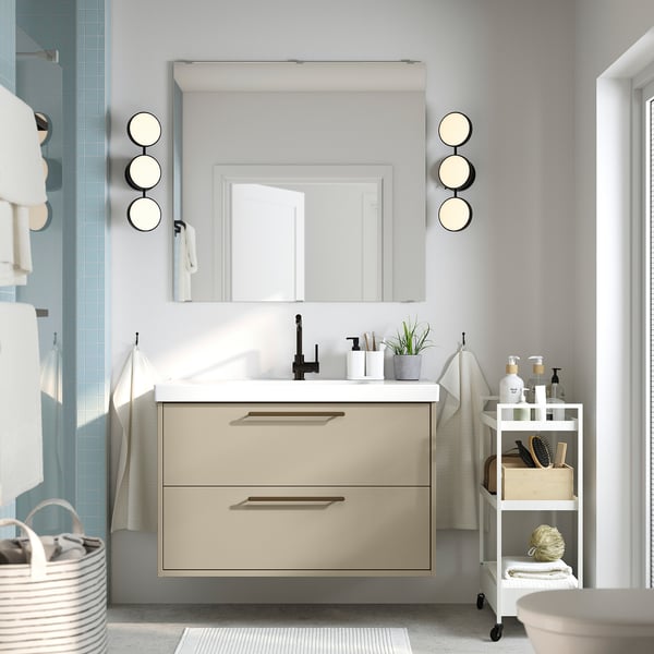 HAVBÄCK / ORRSJÖN wash-stnd w drawers/wash-basin/tap, beige, 102x49x69 cm