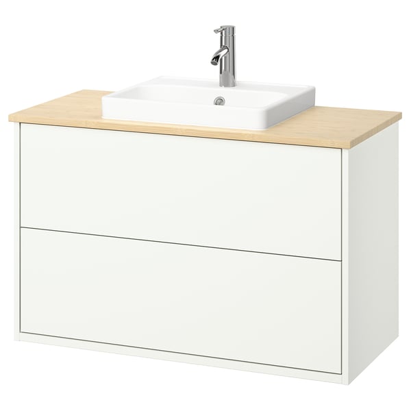 HAVBÄCK / ORRSJÖN wash-stnd w drawers/wash-basin/tap, white/light bamboo, 102x49x71 cm