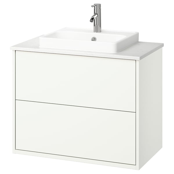 HAVBÄCK / ORRSJÖN wash-stnd w drawers/wash-basin/tap, white/white marble effect, 82x49x71 cm