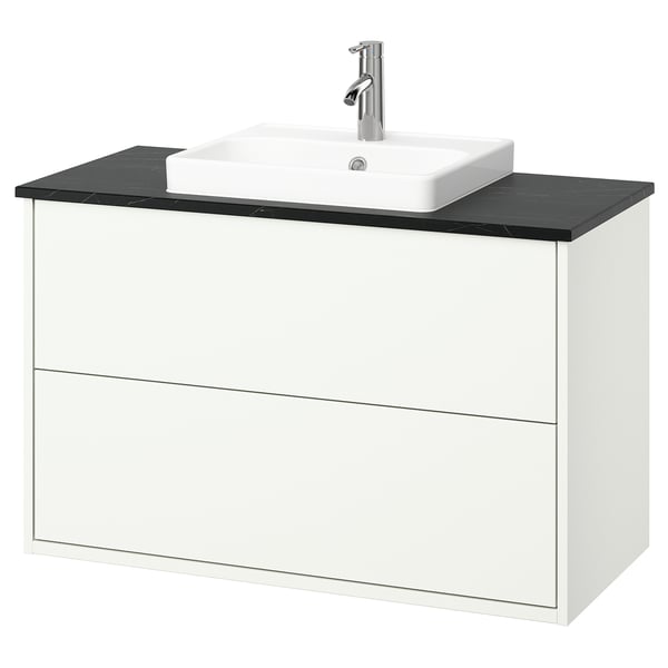 HAVBÄCK / ORRSJÖN wash-stnd w drawers/wash-basin/tap, white/black marble effect, 102x49x71 cm
