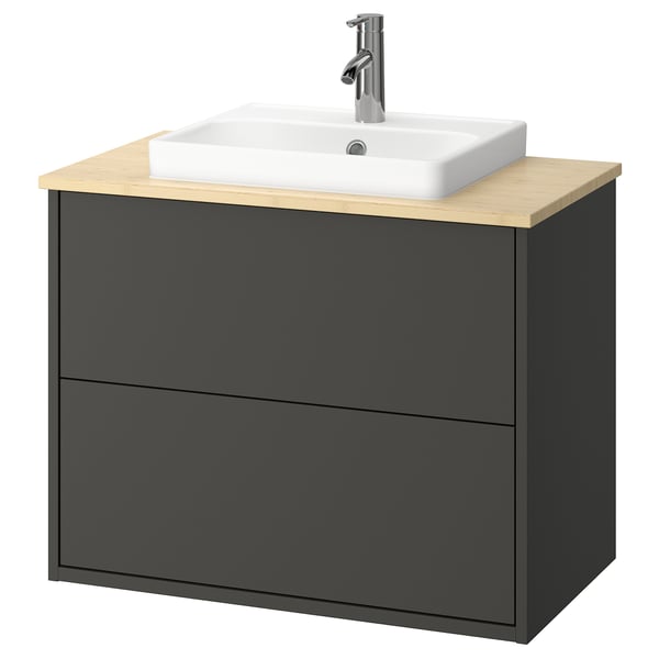 HAVBÄCK / ORRSJÖN wash-stnd w drawers/wash-basin/tap, dark grey/light bamboo, 82x49x71 cm