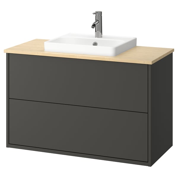 HAVBÄCK / ORRSJÖN wash-stnd w drawers/wash-basin/tap, dark grey/light bamboo, 102x49x71 cm