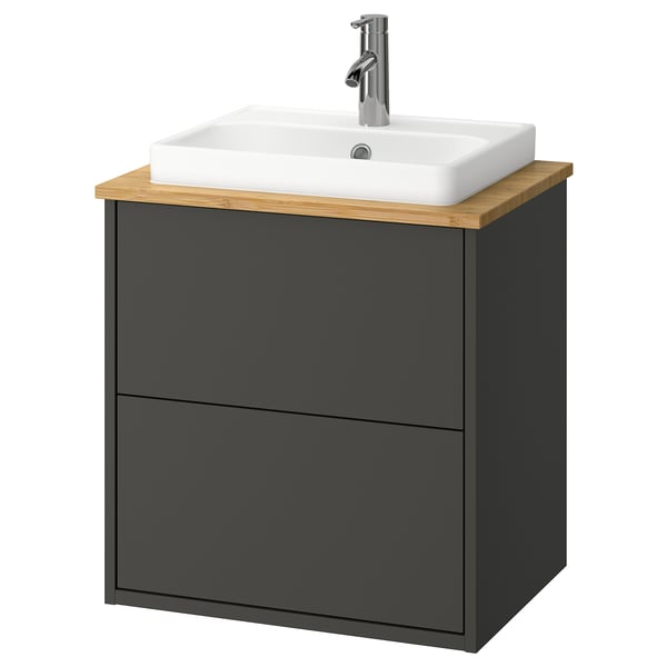 HAVBÄCK / ORRSJÖN wash-stnd w drawers/wash-basin/tap, dark grey/bamboo, 62x49x71 cm