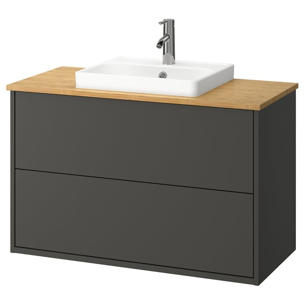 HAVBÄCK / ORRSJÖN wash-stnd w drawers/wash-basin/tap, dark grey/bamboo, 102x49x71 cm