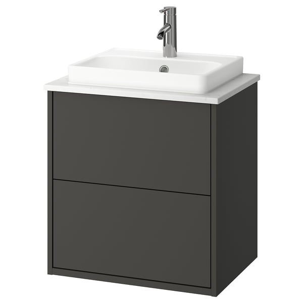 HAVBÄCK / ORRSJÖN wash-stnd w drawers/wash-basin/tap, dark grey/white marble effect, 62x49x71 cm