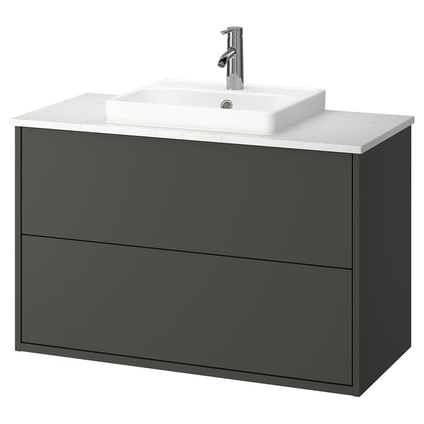 HAVBÄCK / ORRSJÖN wash-stnd w drawers/wash-basin/tap, dark grey/white marble effect, 102x49x71 cm