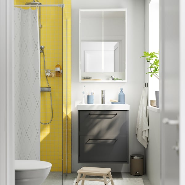 HAVBÄCK / ORRSJÖN wash-stnd w drawers/wash-basin/tap, dark grey, 62x49x69 cm