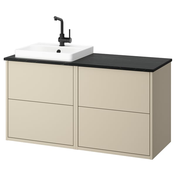 HAVBÄCK / ORRSJÖN wash-stand/wash-basin/tap, beige/black marble effect, 122x49x71 cm