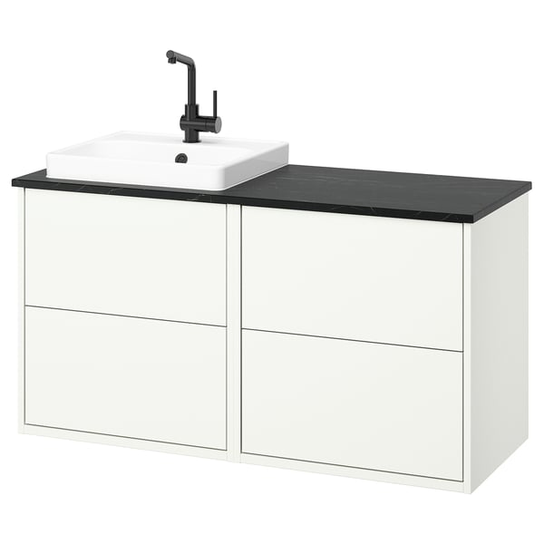 HAVBÄCK / ORRSJÖN wash-stand/wash-basin/tap, white/black marble effect, 122x49x71 cm