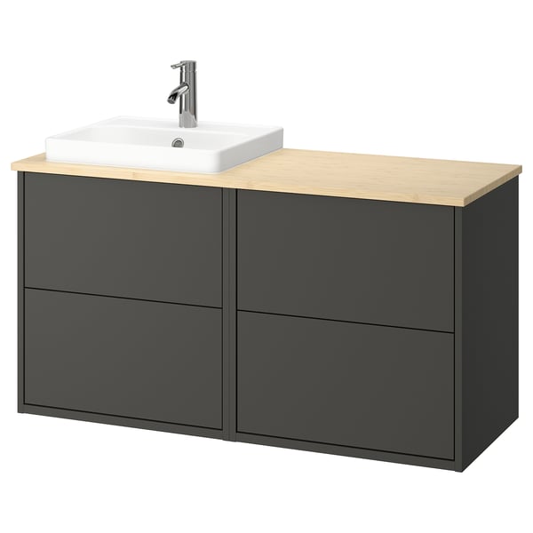 HAVBÄCK / ORRSJÖN wash-stand/wash-basin/tap, dark grey/light bamboo, 122x49x71 cm