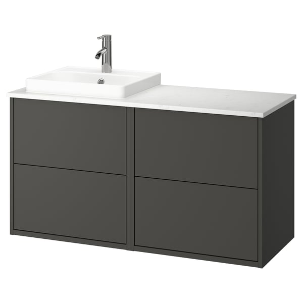 HAVBÄCK / ORRSJÖN wash-stand/wash-basin/tap, dark grey/white marble effect, 122x49x71 cm