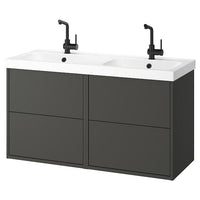 HAVBÄCK / ORRSJÖN wash-stand/wash-basin/taps, dark grey, 122x49x69 cm