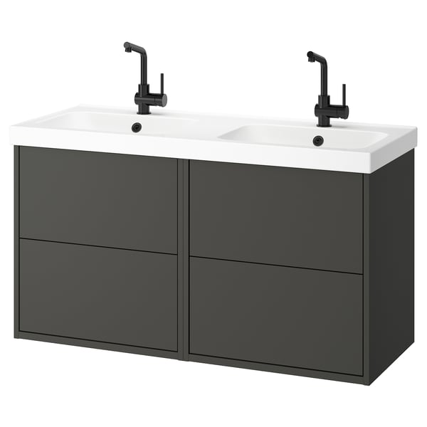 HAVBÄCK / ORRSJÖN wash-stand/wash-basin/taps, dark grey, 122x49x69 cm