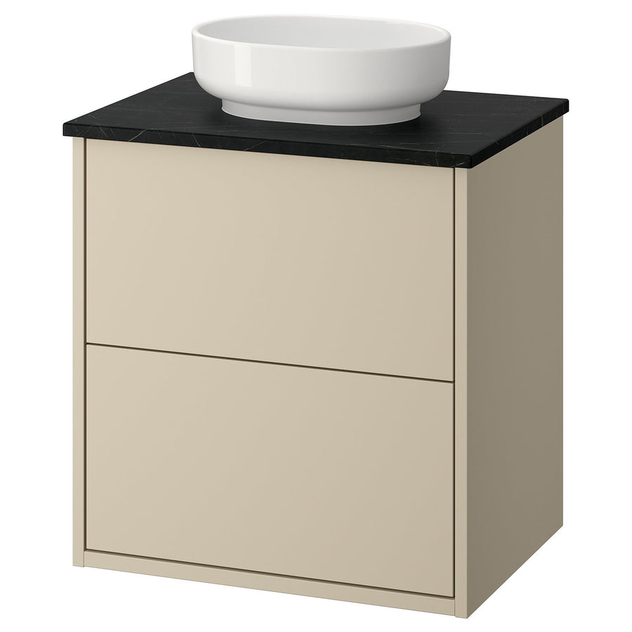 HAVBÄCK / VINDELÄLVEN wash-stnd w drawers/wash-basin, beige/black marble effect, 62x49x77 cm