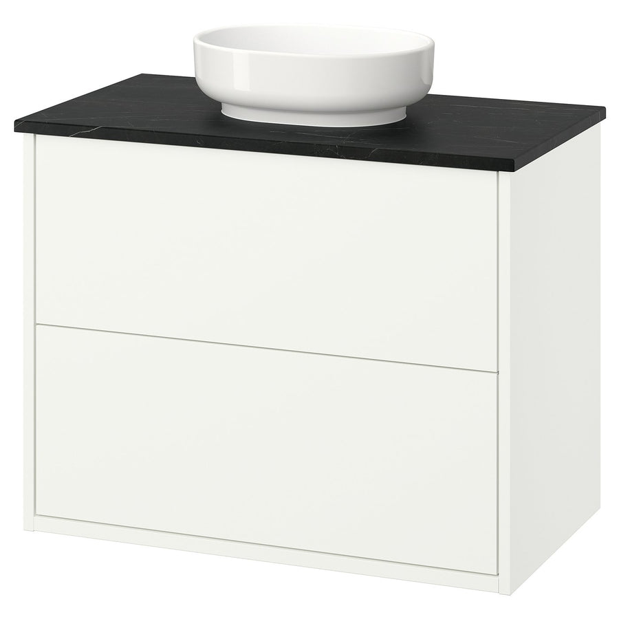 HAVBÄCK / VINDELÄLVEN wash-stnd w drawers/wash-basin, white/black marble effect, 82x49x77 cm