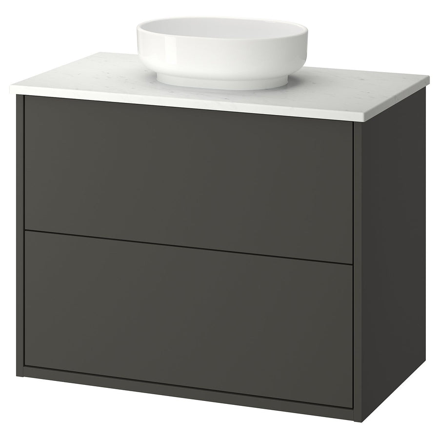 HAVBÄCK / VINDELÄLVEN wash-stnd w drawers/wash-basin, dark grey/white marble effect, 82x49x77 cm