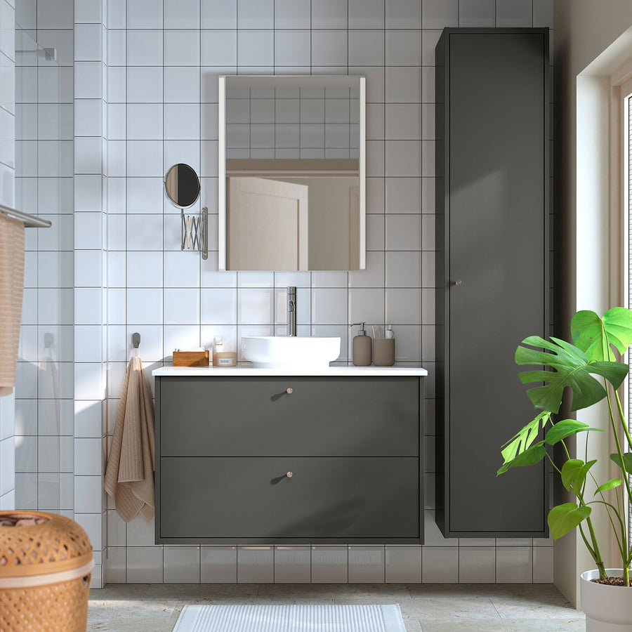 HAVBÄCK / VINDELÄLVEN wash-stnd w drawers/wash-basin, dark grey/white marble effect, 102x49x77 cm
