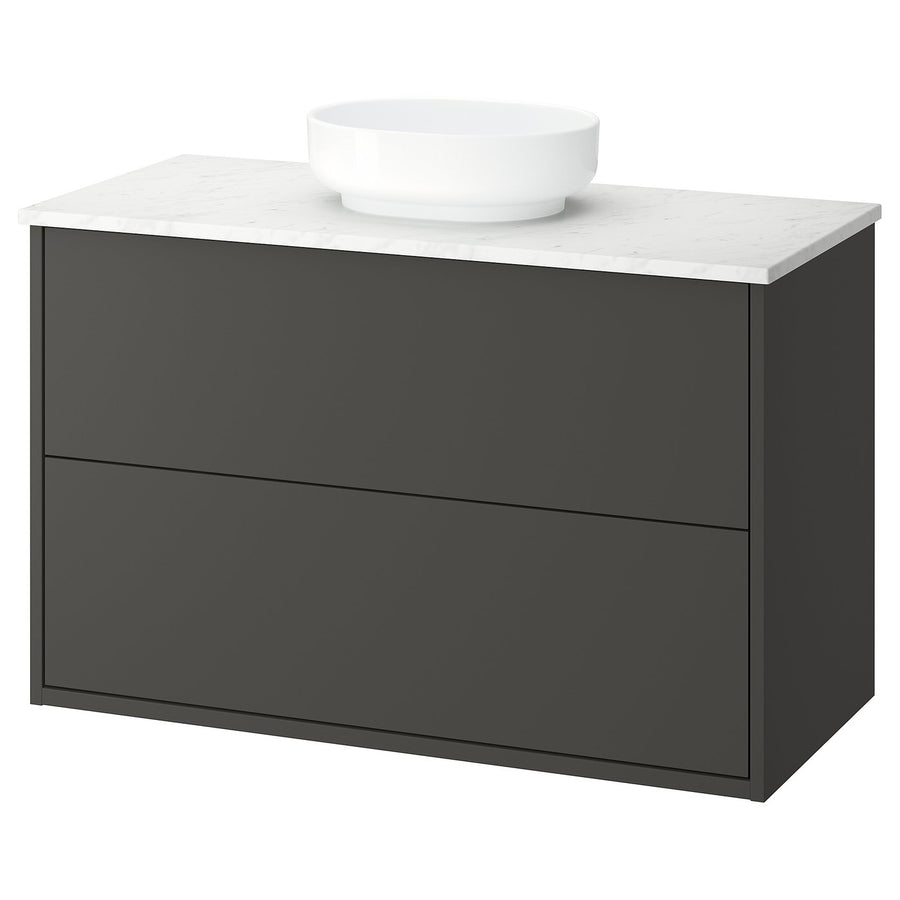 HAVBÄCK / VINDELÄLVEN wash-stnd w drawers/wash-basin, dark grey/white marble effect, 102x49x77 cm