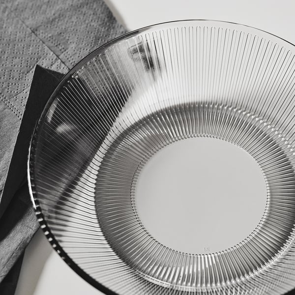 HAVSGÄDDA deep plate, stripe pattern/grey, 19 cm