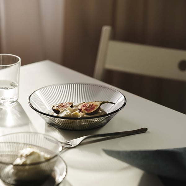 HAVSGÄDDA deep plate, stripe pattern/grey, 19 cm