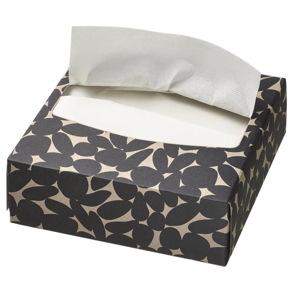 HAVSKUSE paper napkin with box, patterned black/white, 32x16 cm