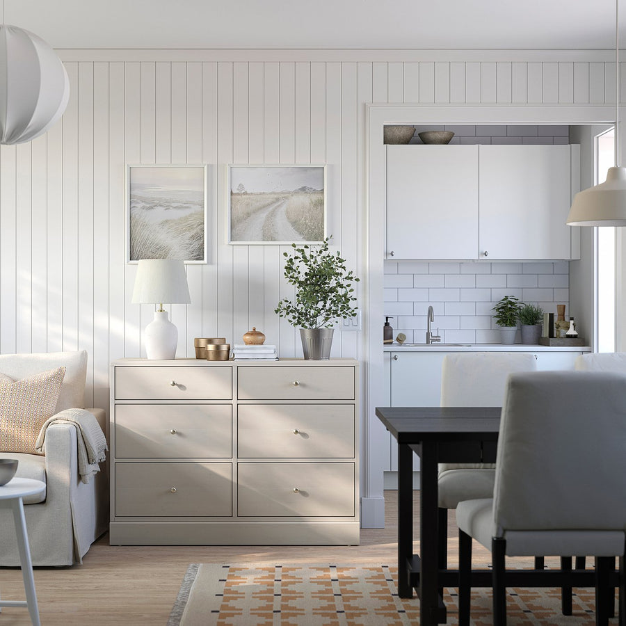 HAVSTA chest of 6 drawers, grey-beige, 121x47x89 cm