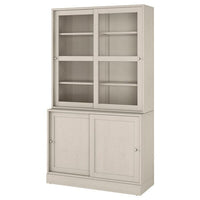 HAVSTA storage comb w sliding glass doors, grey-beige, 121x47x212 cm