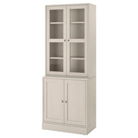 HAVSTA storage combination w glass-doors, grey-beige, 81x47x212 cm