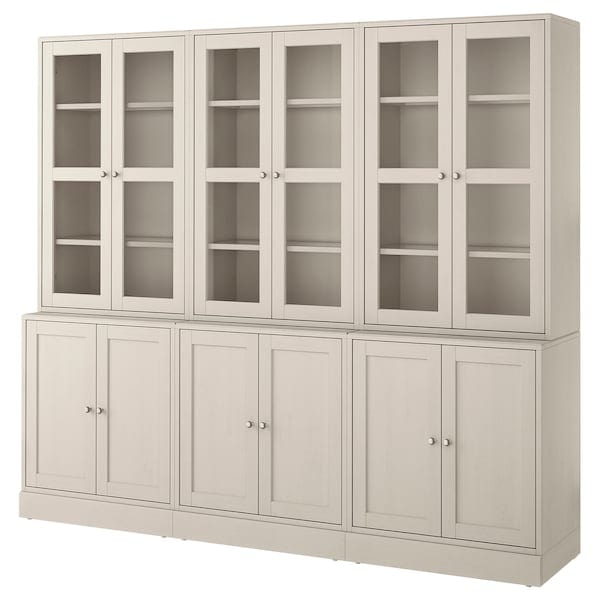 Ikea HAVSTA - Storage combination w glass-doors, grey-beige, 243x47x212 cm