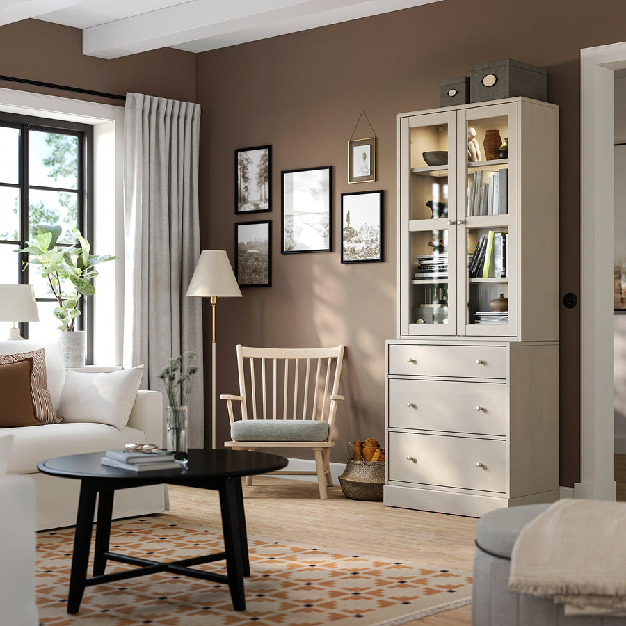 HAVSTA storage combination w glass-doors, grey-beige, 81x47x212 cm