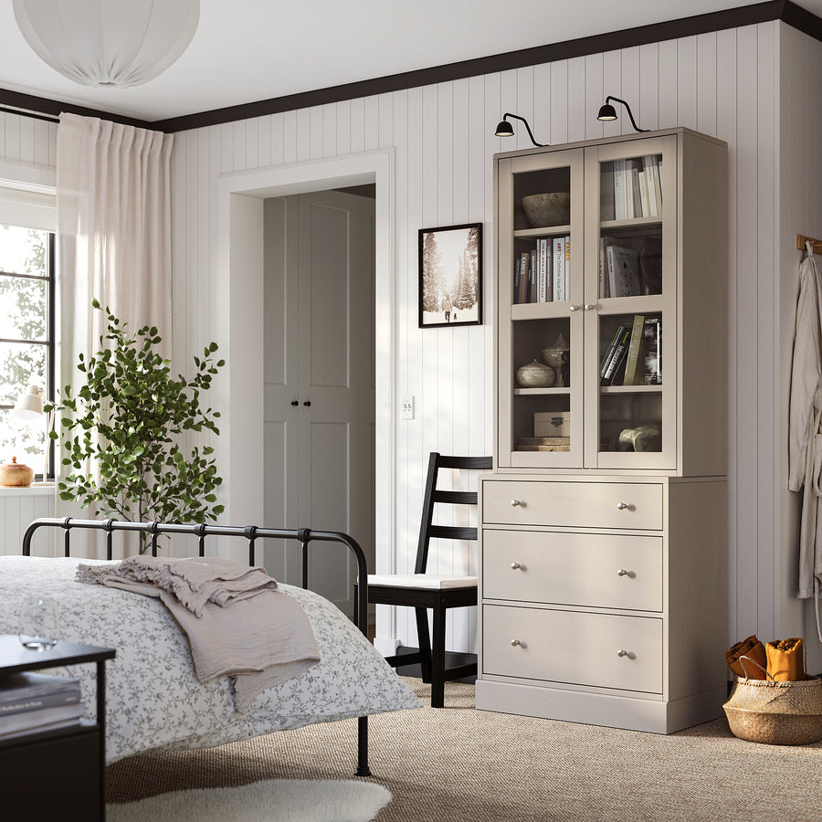 HAVSTA storage combination w glass-doors, grey-beige, 81x47x212 cm