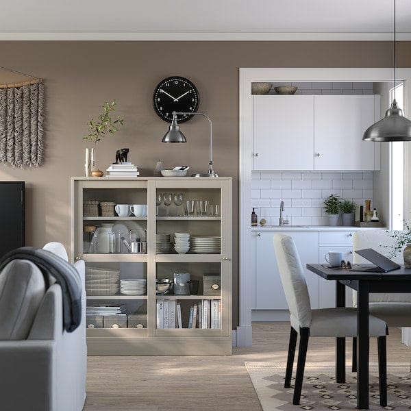 Ikea HAVSTA - Glass-door cabinet with plinth, grey-beige/clear glass, 121x37x134 cm