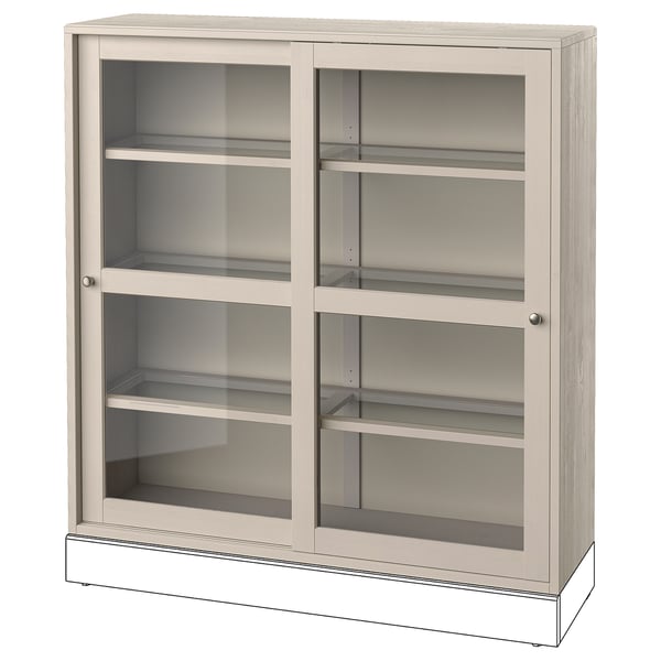 HAVSTA glass-door cabinet, grey-beige, 121x35x123 cm