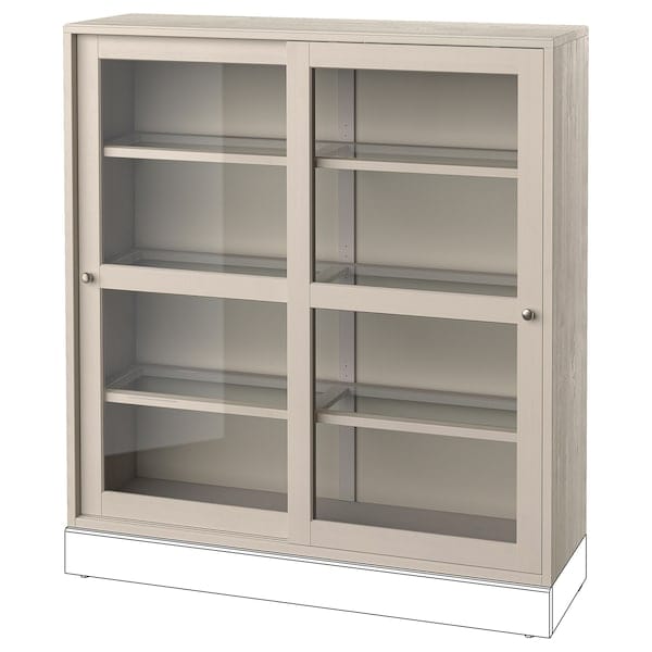 HAVSTA glass-door cabinet, grey-beige, 121x123x35 cm