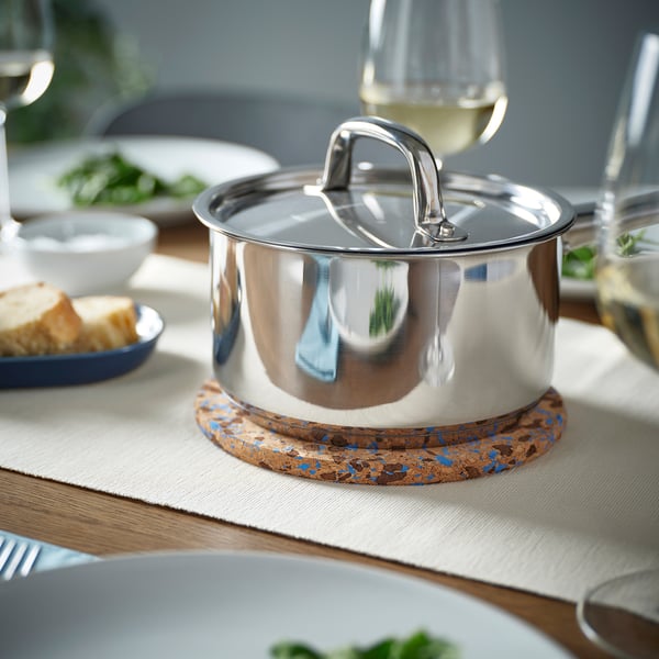 HEAT pot stand, cork patterned/light blue, 19 cm