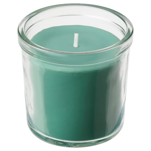 Ikea HEDERSAM - Scented candle in glass, Fresh grass/light green, 20 hr