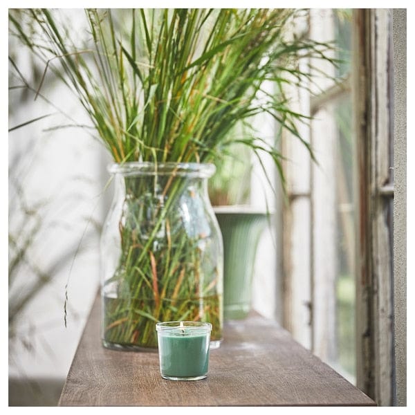 Ikea HEDERSAM - Scented candle in glass, Fresh grass/light green, 20 hr