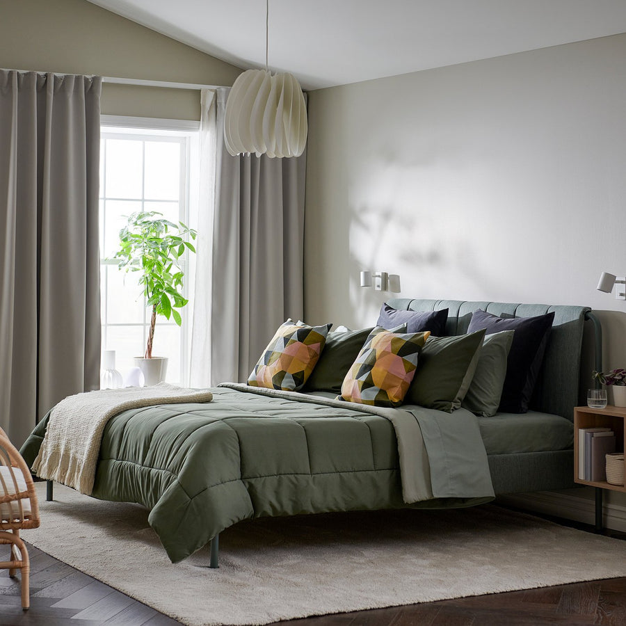 HEDFRYLE comforter set, green, 240x220/50x80 cm