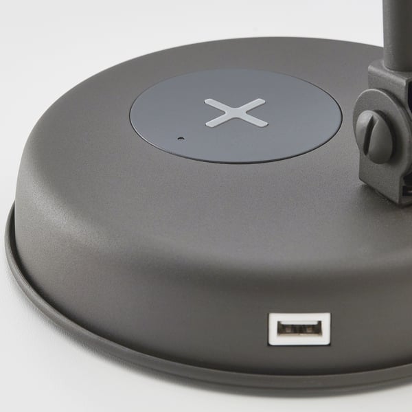 HEKTAR work lamp with wireless charging, dark grey, 18 cm