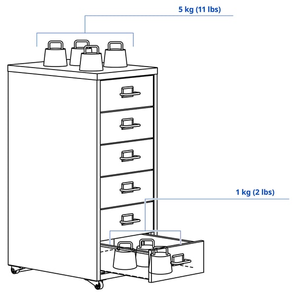 HELMER drawer unit on castors, white, 28x69 cm