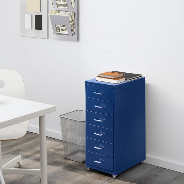 HELMER drawer unit on castors, blue, 28x69 cm