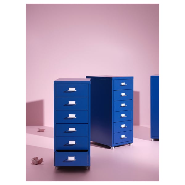 HELMER drawer unit on castors, blue, 28x69 cm
