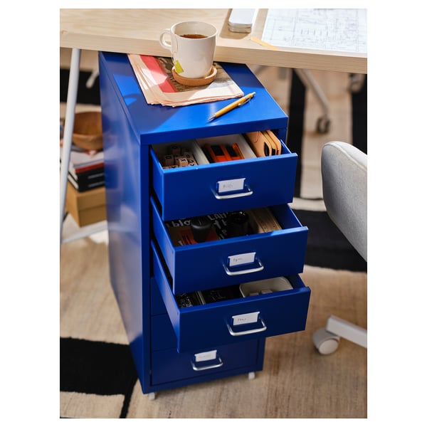 HELMER drawer unit on castors, blue, 28x69 cm