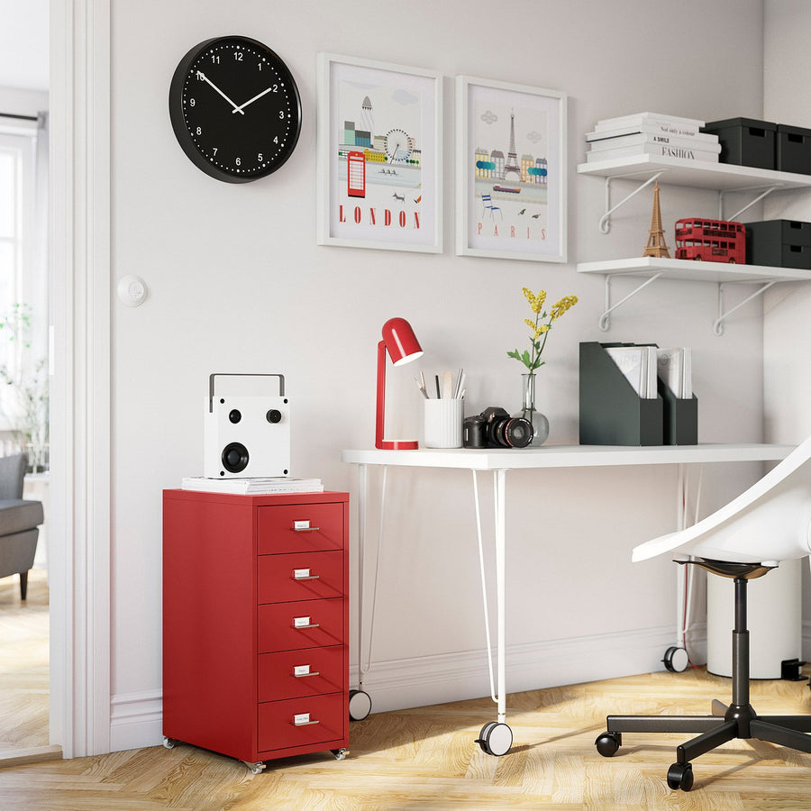 HELMER drawer unit on castors, red, 28x44x65 cm