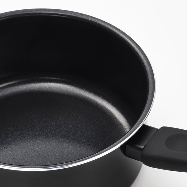 HEMLAGAD saucepan with lid, non-stick coating black, 2 l