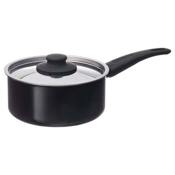 HEMLAGAD saucepan with lid, non-stick coating black, 2 l