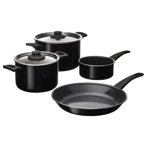 HEMLAGAD 6-piece cookware set, non-stick coating black