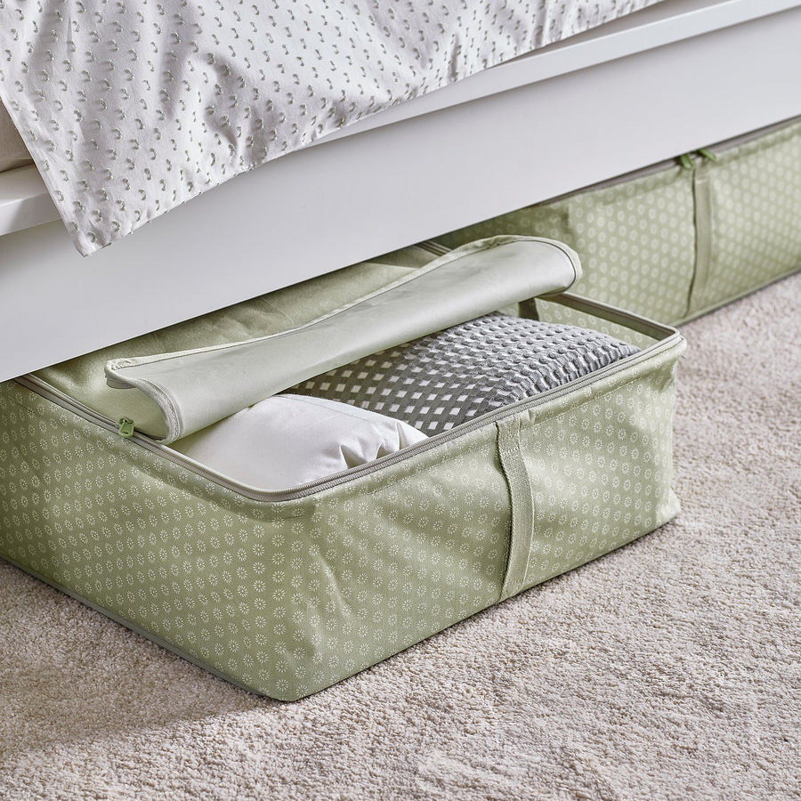 HEMMAFIXARE storage case, flower/pale grey-green, 44x51x19 cm